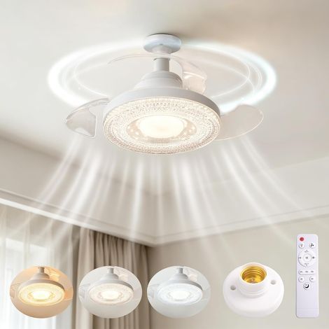 Deckenventilator mit Licht, 40 cm leiser Ventilator, 30 W kleiner dimmbarer LED-Ventilator, 4 Geschwindigkeitsstufen, E27-Fassung, verdeckte Flügel (1/5)