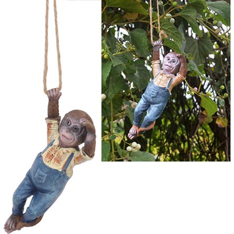 Statue de jardin singe suspendue résine - Décor patio extérieur modèle CuteSimulation (1/5)
