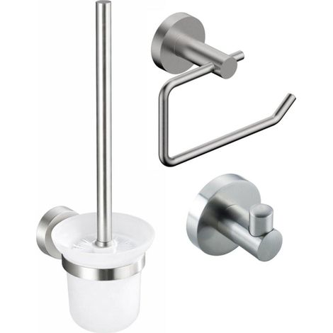 Fortifura Calvi Ensemble d'accessoires WC - porte-rouleau avec clapet - brosse WC - crochet porte-serviette - inox brossé PVD (1/4)