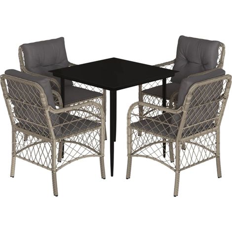 Maison Exclusive - Set Pranzo da Giardino 5pz con Cuscini Grigio Chiaro Polyrattan (1/5)