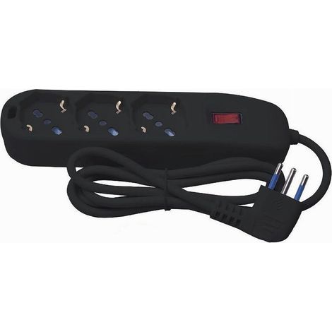 TrAdE Shop Traesio - Multipresa 3 Uscite Universali Schuko Spina 10a Cavo 1.5 Mt Nero Ciabatta 80100n - (1/2)