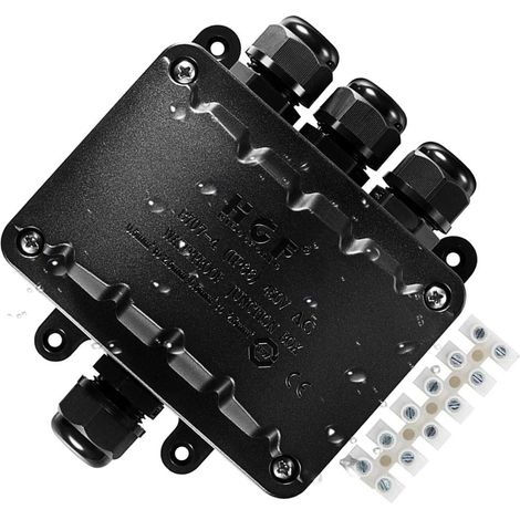 Boîte De Jonction Étanche - 4 Voies - IP66 - Pour Câbles 5 À 10 mm - Boîtier Électrique Extérieur Noir - 1 Pièce