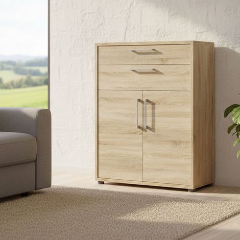 Dmora - Kommode Jemima, Wohnzimmerbuffet, Wohnzimmer-Sideboard, Moderne Küchen-Speisekammer, 89x40 h113 cm, Eiche (1/5)