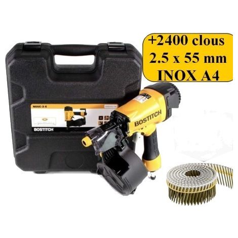 Lot bardage BOSTITCH N66C-2-E cloueur + 2450 clous 2.5 x 55mm inox A4