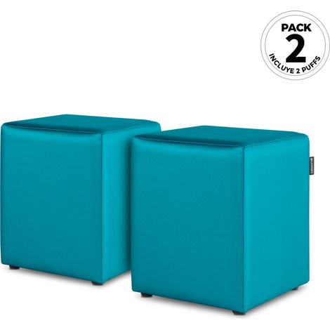 Pouf Cube Similicuir Turquoise PACK 2 UNITÉS Turquoise