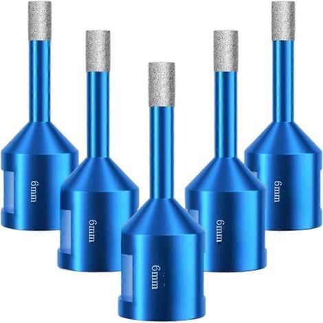 Lot de 5 forets diamantés pour le perçage de carrelage en porcelainecéramiquemarbre et granitscie cloche diamantée de 6 mm avec filetage M14bleu (1/5)