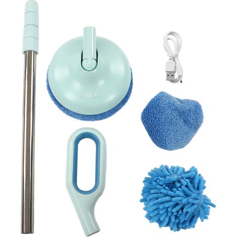 Brosse de nettoyage électrique sans fil 8.5W 5V 2A rechargeable USB, bleue, imperméable, pour vitres et carrosserie de voiture, avec manche télescopique.