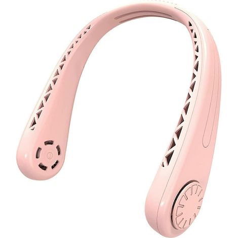 Ventilateur de cou rechargeable par USB, 3 vitesses, sans pales, avec deux têtes de ventilation pour le camping et le bureau (rose) (1/4)