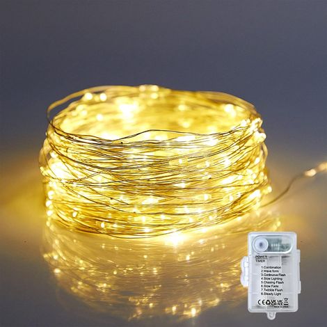 Guirlande Lumineuse, 6M 6 LED Guirlandes Lumineuses à Piles de Argent ave 8 Modes, IP65 Etanche Fairy Lights Interieur/Exterieure Decoration pour Chambre Noël Mariage Soirée Maison (1/5)
