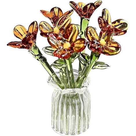 1 Bouquet de fleurs en verre avec vase et mini fleurs soufflées à la main pour la décoration du salon - H (1/4)