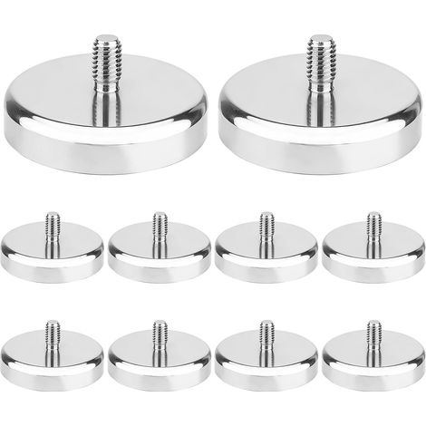 Lot de 10 Aimants en Néodyme Ø 32 mm avec Filetage M6, Force d'Adhérence 36 kg, Aimants Ronds avec Filetage, Argenté, Extra Puissants pour Vis, Œillet ou Crochet (1/5)