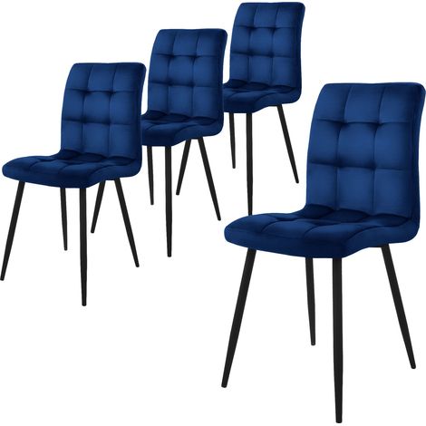 Ml-Design – Set de 4 chaises de salle à manger en velours bleu foncé – Dossier ergonomique – Pieds en métal noir – Hauteur d'assise 50 cm (1/5)