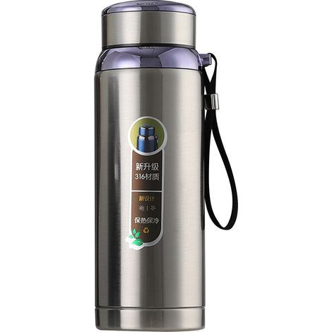 Bouteille isotherme 1000ml en acier inoxydable. large ouverture. avec filtre amovible pour thé. idéale bureau. couleur acier inoxydable (1/5)