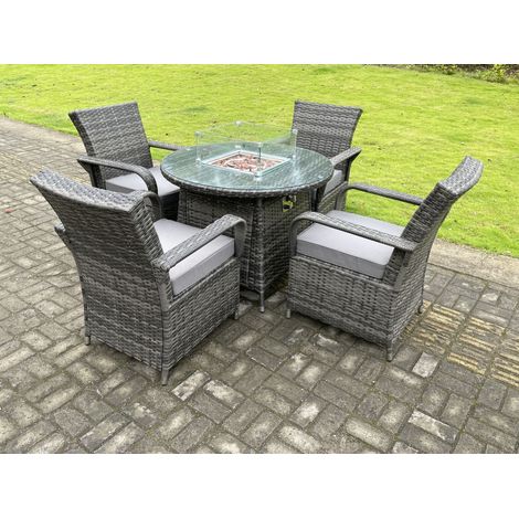 Fimous Rattan Garden Furniture Gas Fire Pit Round Dining Table Set Gas Heater And Dining Chairs 4 Seater (1/5)