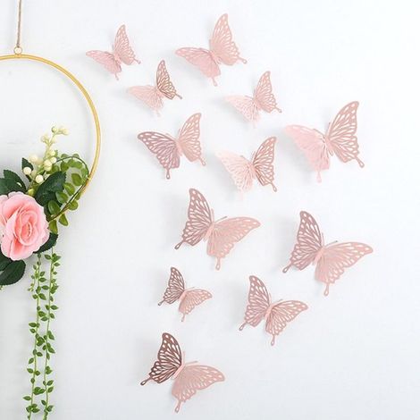 Set di 48 adesivi murali a forma di farfalla, adesivi 3D, decalcomanie murali rimovibili, decorazioni murali 3D, facili da applicare, minimalisti. (1/5)