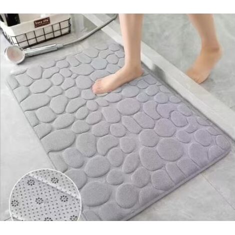 Tapis de bain en mousse à mémoire de forme, tapis de salle de bain pavés, super absorbant l'eau, pour salle de bain, lavable en machine (40 x 60 cm, gris clair) (1/3)