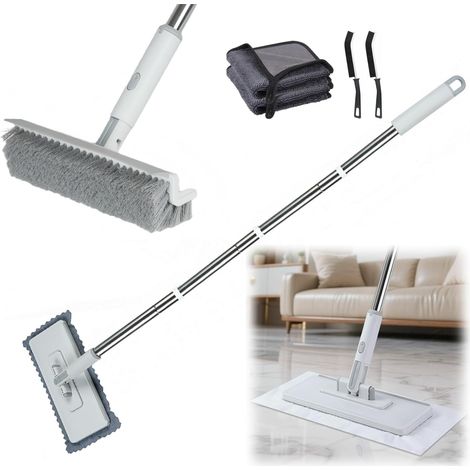 Balai à Sol Multifonction 4 en 1 Serpillère à Poussière Jetable avec Changement Automatique de Tissu Brosse de Nettoyage de Sol avec Raclette pour Cuisine, Salle de Bain, Vitres, Murs et Sols (1/5)
