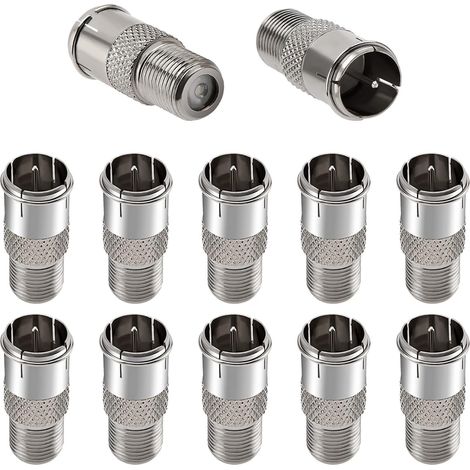 12 Pièces Connecteur F Femelle à F Mâle Push-on, Adaptateur de Prise F vers fiche F pour RG58 RG59 RG6 RG11, Coupleur de Type F Mâle vers Femelle pour TV Antenne (1/5)