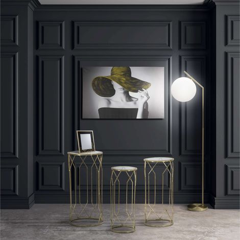 Mesas auxiliares Gerald, set de 3 portateléfonos, forma redonda, color transparente, 32x32x71h cm oro (1/5)
