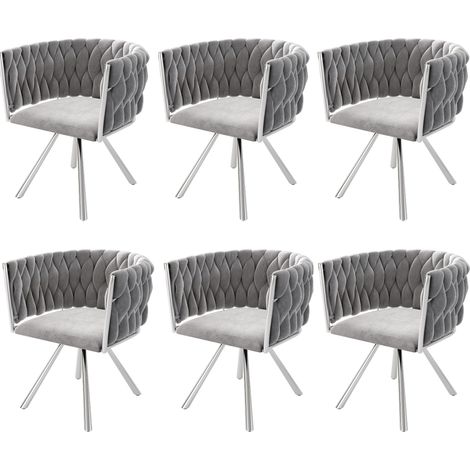 Set de 6 sillas de comedor giratorias de terciopelo gris con patas de metal (1/5)