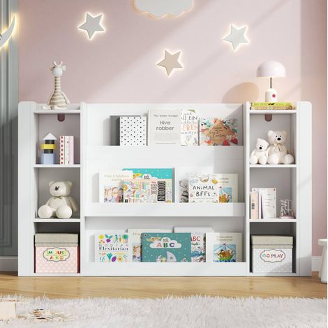 Libreria per bambini con contenitore, ripiani a giorno per libri e giocattoli, bordi arrotondati, MDF bianco (1/5)