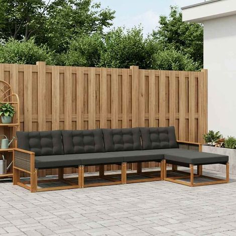 vidaXL Outdoor-Sofagarnitur mit Kissen 5 pcs Natürlich und Schwarz (1/5)