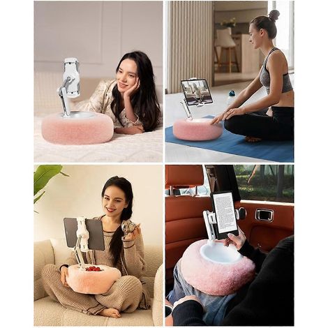 Coussin support pour tablette, support de téléphone réglable à 360° pour le lit, rose (1/5)