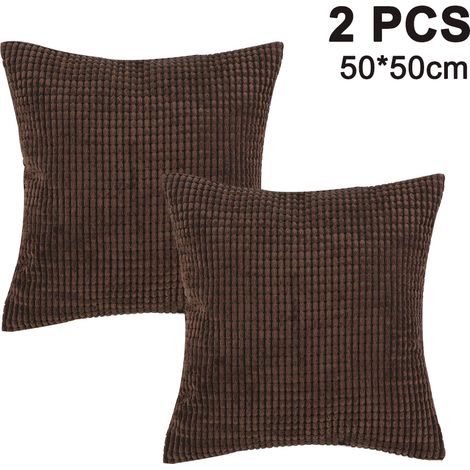 Lot de 2 housses de coussin carrées décoratives en velours côtelé doux, pour canapé, lit ou chaise. (1/4)
