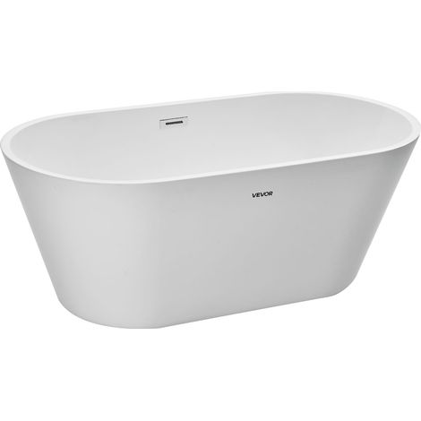 VEVOR Freistehende Badewanne aus Acryl, modernes ovales Design, 150 x 75 x 58 cm, 230 L Fassungsvermögen, mit Überlauf und poliertem Chrom-Abfluss, für Bäder, Eisbäder oder Duschen im Badezimmer, Weiß (1/5)