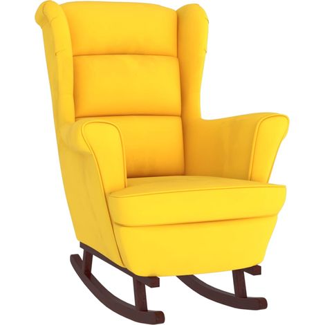 Fauteuil à bascule pieds en bois massif d'hévéa en velours jaune velours extra confort DEC029160