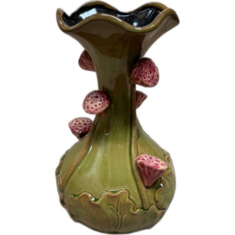 Keramikvase 'Lotus' Grün mit Rosa Samenkapseln (1/3)