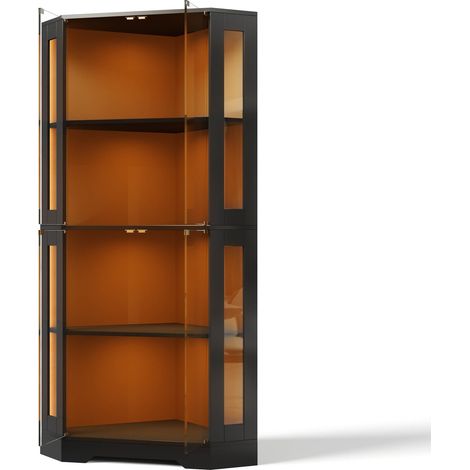 Vetrina angolare in vetro con LED 165 cm in MDF nero per cucina e sala da pranzo HOMVRA (1/5)