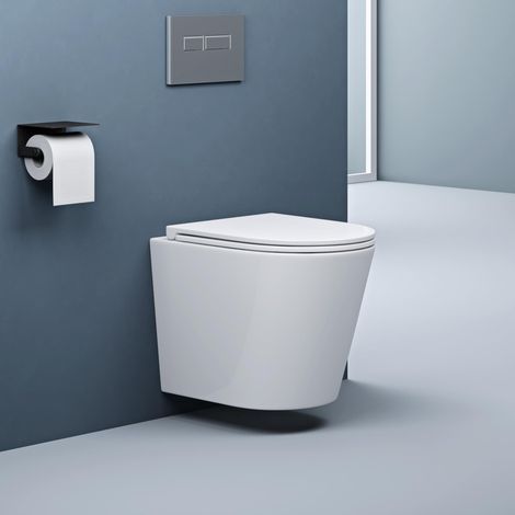 doporro WC Suspendu Blanc Cuvette Céramique Toilette Abattant Silencieux avec Frein de Chute Aix108n (1/5)