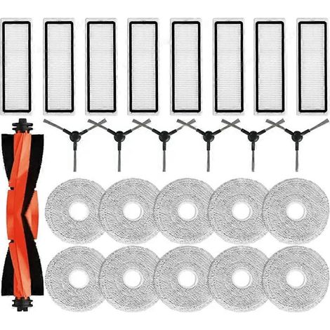 Hauptseitenbürste + Mikrofasertuch + HEPA-Filter, Ersatzteile für Saugroboter, 3-teiliges Zubehörset, geeignet für die Bodenreinigung, einfacher Austausch, weiß, 15 cm. (1/5)