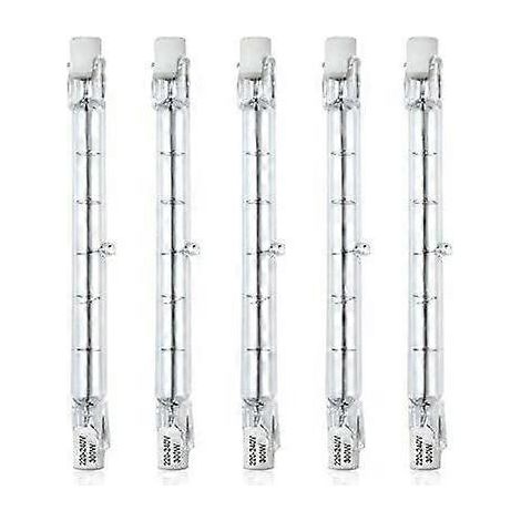 Ampoule halogène crayon R7S 118 mm 300 W à intensité variable, AC220-240 V, 5900 lm, culot J118, projecteur halogène linéaire pour éclairage paysager, de sécurité et public (lot de 5). (1/4)