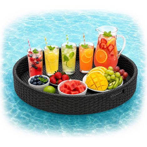 Bandeja flotante para piscina, negra, 80 cm – Ratán resistente a la intemperie (1/5)