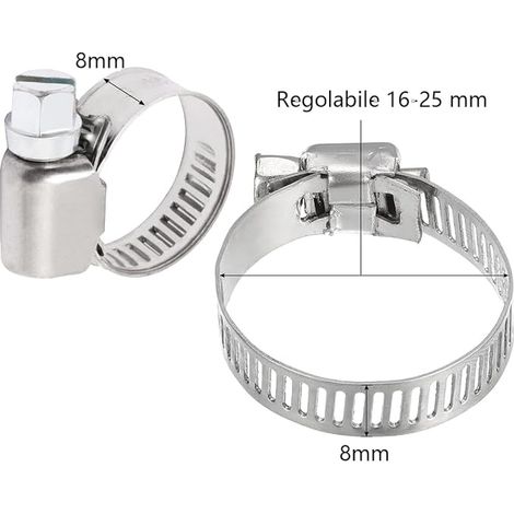304 Stainless Steel Hose Clamps 16-25mm Adjustable Water Hose Ties for Home Garden Washing Machine (1/4)