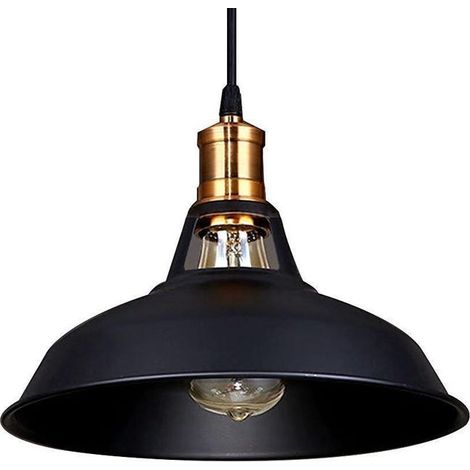 Lustre rétro en métal,lustre de style industriel,lustre vintage, douille E27 avec abat-jour en métal brillant,cordon réglable,diamètre 27 cm,noir (1/4)