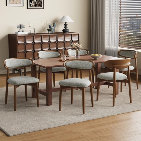 Lot de 6 chaises de Salle à Manger en Bois, Chaise de Salle à Manger Moderne rembourrée en Tissu, chaises latérales pour Cuisine, Chaise de dîner de Style Fermier avec Dossier, Gris Clair (1/5)