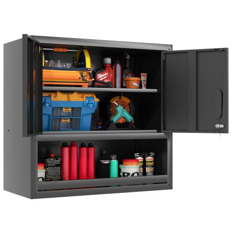 H77cm Wandmontierbarer Metall-Werkzeugschrank mit Schließtür, 1 verstellbarer Einlegeboden und 1 offenem Schub – ideal für Garage, Lager, Büro (Montage erforderlich)
On-Site (1/5)