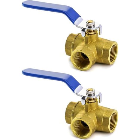 Valvola a sfera a tre vie con filettatura interna per tubi dell'acqua, con maniglia e innesto, in ottone DN20 3/4'', set da 2 pezzi. (1/5)