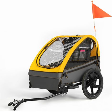 FIXIMASTER Remorque de Vélo Pliable pour 1 ou 2 Enfants, Siège Ergonomique et Sécurité Optimale - Jaune