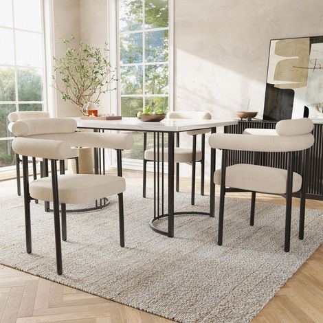 Eifson – Lot de 4 chaises de salle à manger modernes – Assise en velours beige – Design ergonomique – Support en tube de fer – Dimensions L 70 x P 62 x H 84 cm (1/5)