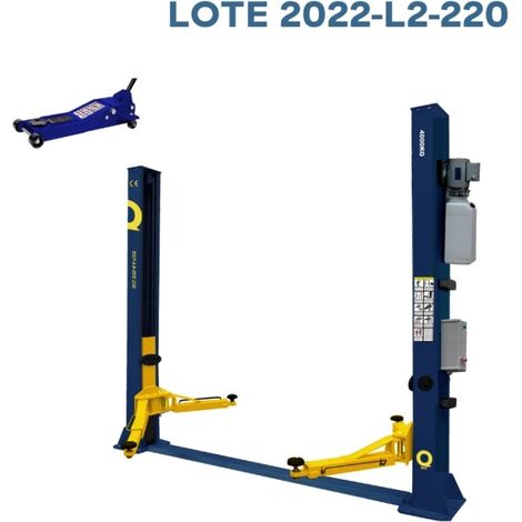 EQT – Pont élévateur 2 colonnes 4 tonnes – Cric rouleur à profil bas 2/3 tonnes – Charge maximale 4 tonnes – Pour chantiers humides