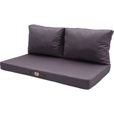 Ensemble Coussins Salon Jardin 100x50 Gris Carbone - Déhoussable & Anti-UV (1 Assise + 2 Dossiers)