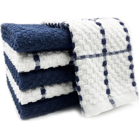 Torchons de cuisine 100 % coton éponge, lot de 6, ultra doux et absorbants, 38 x 63,5 cm, bleu marine (1/4)