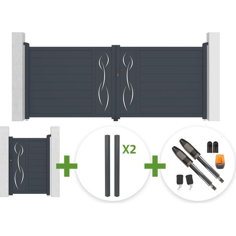 Portail battant 3,5m LIFE H.140cm gris + Portillon 1m LIFE H.140cm + 4 poteaux ELDA + motorisation Tanker B700 (1/5)