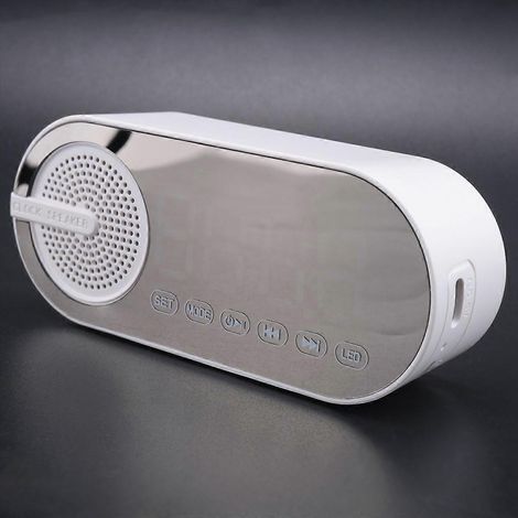 Tragbarer Bluetooth-Lautsprecher mit Digitaluhr und Nachtlicht, weiß (1/5)