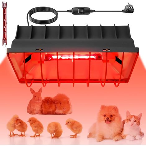 Lampe chauffante de 1,8 m avec prise européenne, lampe à lumière rouge avec interrupteur, lampe chauffante pour animaux, poulailler, lampe infrarouge pour poussins, porcelets, chiots, etc. (250 W) (1/5)