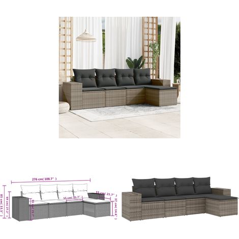 5-tlg. Garten-Sofagarnitur mit Kissen Grau Poly Rattan - Gartenmöbel - Sofagarnitur - Rattan Möbel - Outdoor Möbel - Lounge Set - Home & Living (1/3)